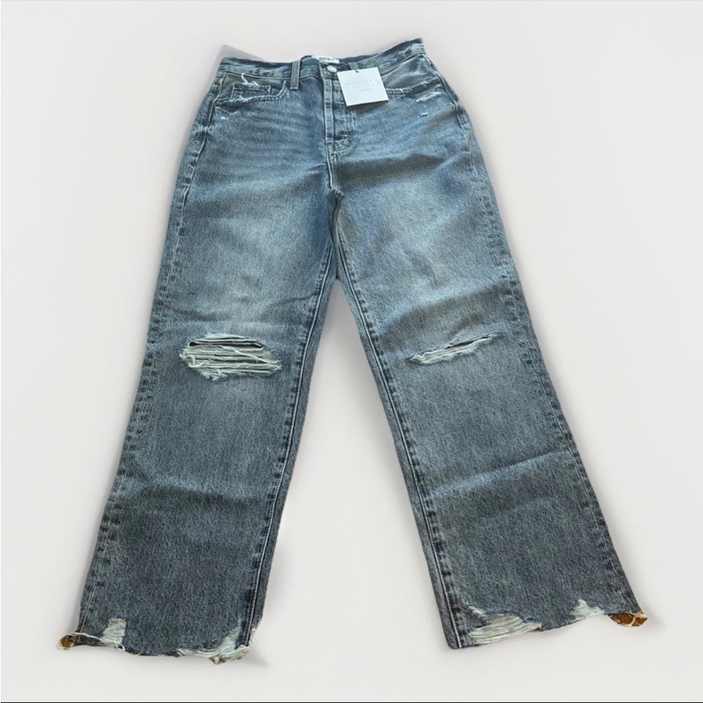 Pistola Distressed Wide Leg Jeans in Blue